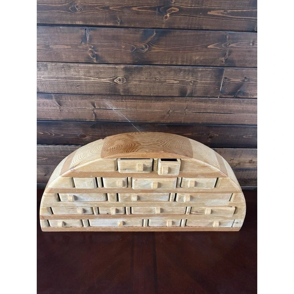 VTG Half Moon Apothecary Chest 19 Drawer Desktop Organizer Artisan Cabinet